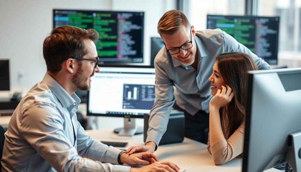 IT professional providing tech support to a client in Antwerp, representing top small business ideas in Belgium for foreigners