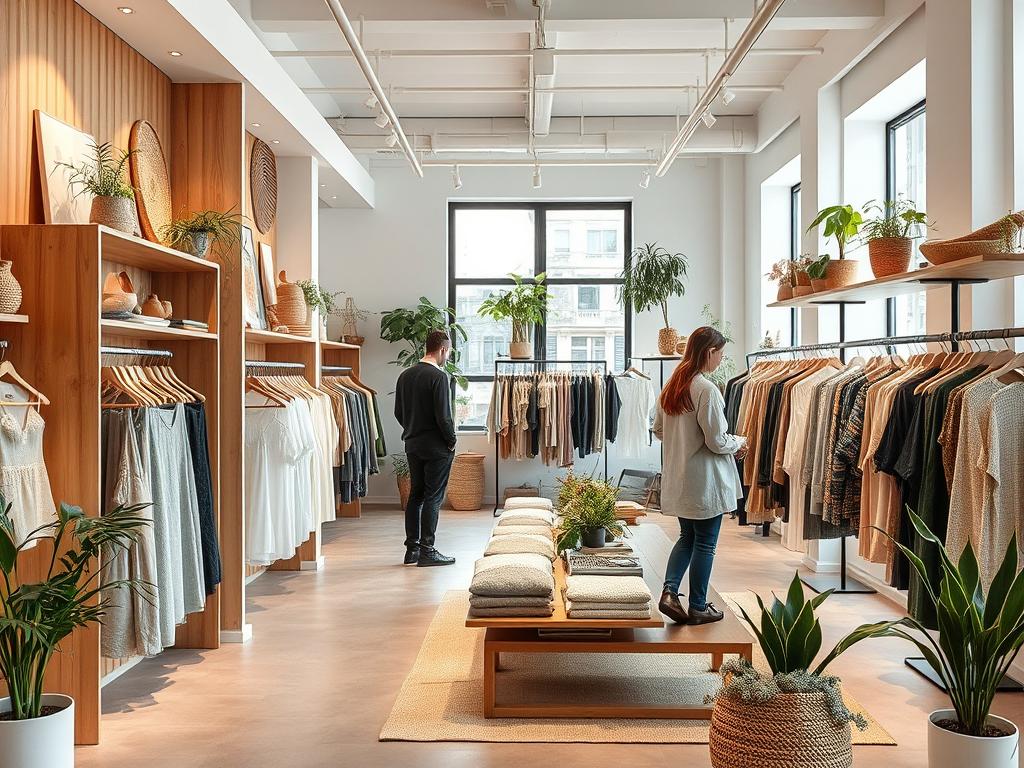 Sustainable fashion boutique in Antwerp showcasing eco-friendly clothing, representing top small business ideas in Belgium for foreigners